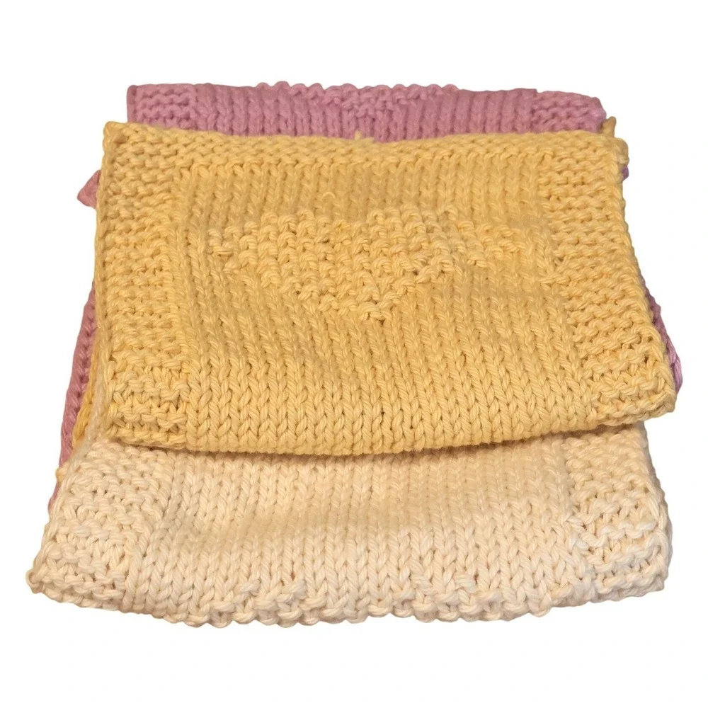 Hand Knit Heart Scarf Cream Butter Yellow Lavender Cozy Warm Valentines Day 66X7
